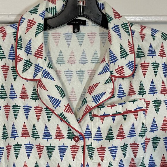 NWOT Talbots Festive Tree Long Sleeve Cotton Flannel Pajama Set Size XS Holiday - Picture 10 of 16